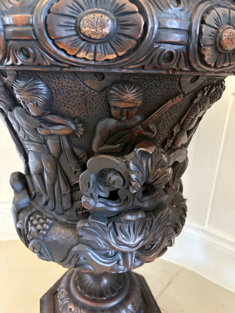 Large Magnificent Antique Pair of Carved Mahogany Urns - Image 15